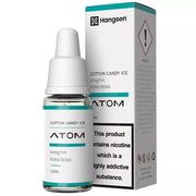 A product image showing a box and a bottle of Hangsen Cotton Candy Ice e-liquid. The box is labeled with the product name and nicotine strengths, while the bottle displays details such as flavor and nicotine content.